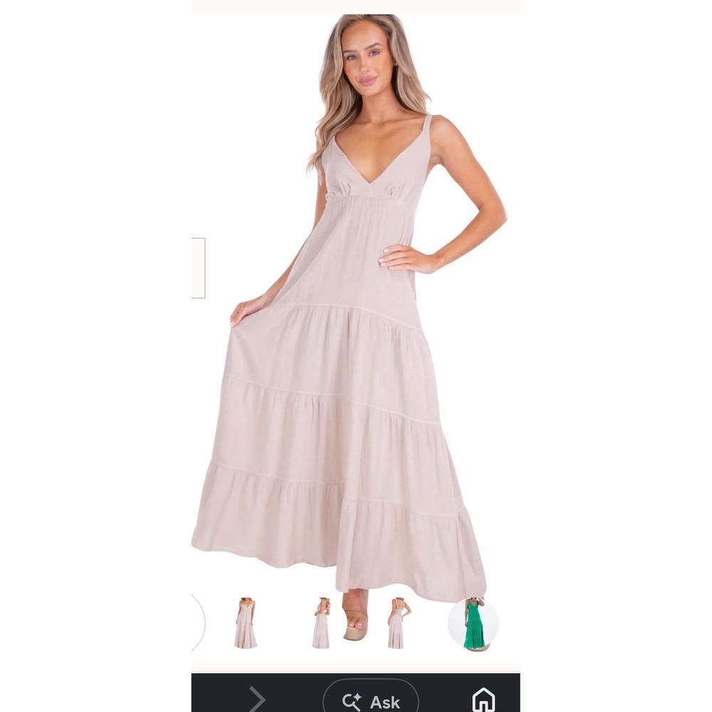 Seaspice Samantha Maxi Dress Beige 100% Peruvian Cotton Tiered Boho Smocked S